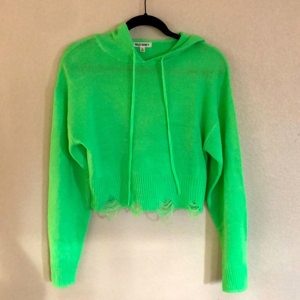 Wild honey neon green knit hoodie